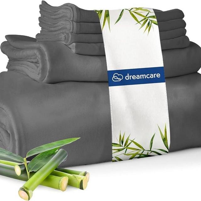 DREAMCARE 100% Viscose from Bamboo Sheets King Size - 4 Pc Luxury Cooling Sheets for Hot Sleepers, King Size Bed Sheets Set, Viscose from Bamboo Sheets Set (Gray)