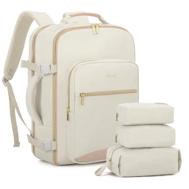 LOVEVOOK Travel Backpack for Women, 40L Personal Item Backpack Flight Approved with 3 Packing Cubes, Water Resistant Carry on Backpack Luggage Daypack Business Weekender Bag, Beige-Fleshcolor