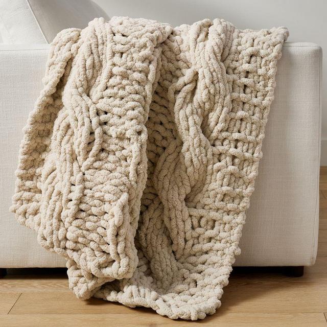 Plush Colossal Handknit Throw, 44 x 56", Oatmeal