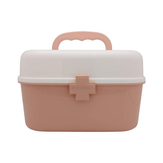 BangQiao Plastic First Aid Storage Box Container Bin with Removable Tray and Portable Handle, Family Emergency Medicine Kit Case Organizer, White&Pink
