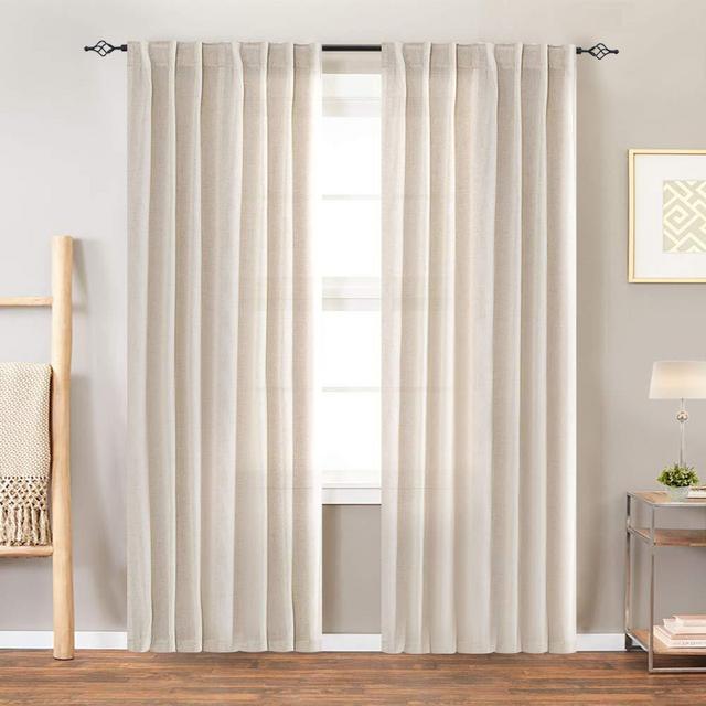 jinchan Linen Textured Curtains for Bedroom Drapes Rod Pocket Back Tab Beige Linen Blend Curtain Panels Window Treatments for Living Room Patio Door 1 Pair 95 Inches Crude