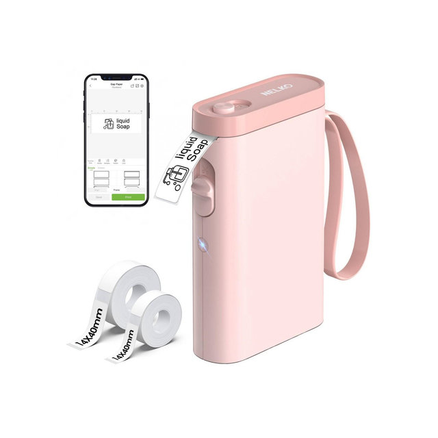 Nelko P21 Bluetooth Label Printer Pink with 14x40mm 100pc Roll and 14x40mm 180pc Roll