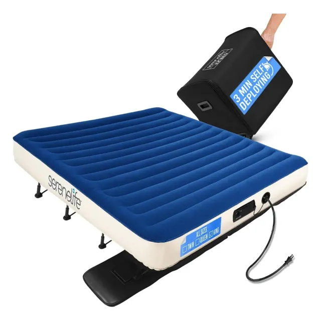 SereneLife Premium Raised Airbed with Frame and Built-In Power Inflating Pump - SLEZBDKG50.6