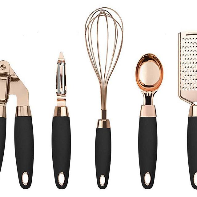 COOK With COLOR 7 Pc Kitchen Gadget Set Copper Coated Stainless Steel Utensils with Soft Touch Black Handles …
