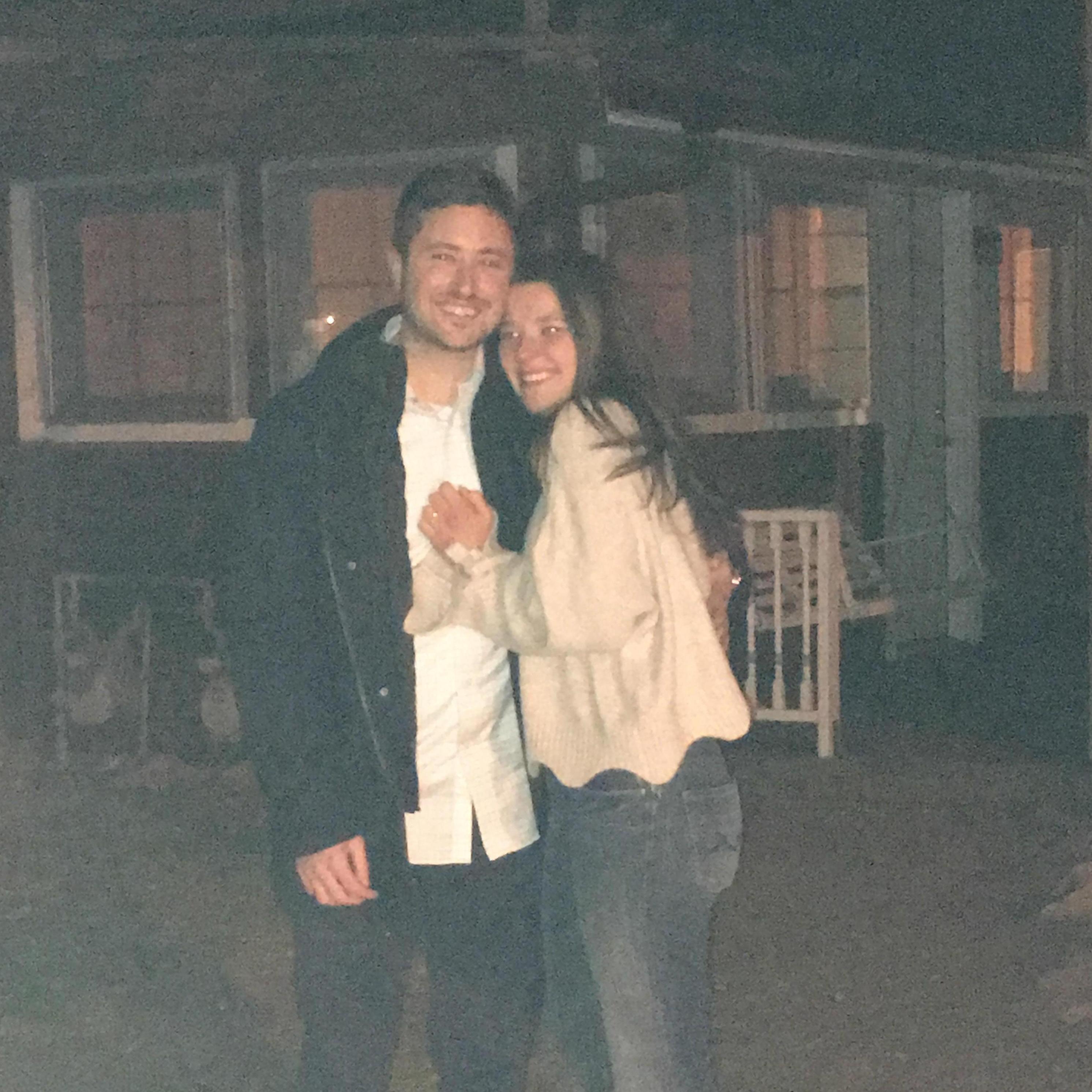 This picture was taken just minutes after we got engaged! We flagged down a stranger driving by to snap this pic :)