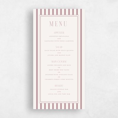 Dusty Rose, Pink Wedding Menu - Azelie