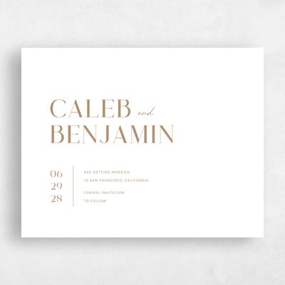 Metallic Bronze, Brown Wedding Save the Date - Latona Landscape Letterpress