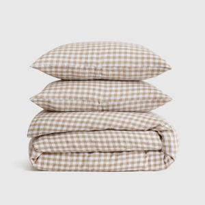 European Linen Gingham Duvet Cover Set in CAFE color