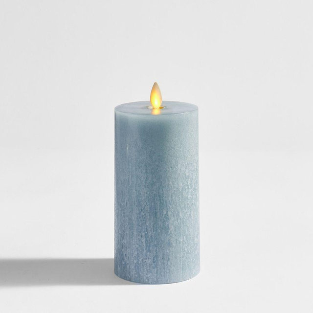 Premium Flickering Flameless Salt Washed Wax Pillar Candle, 3" x 6" - Blue