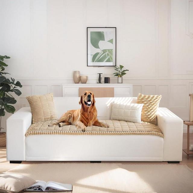 LiveGo Fuzzy Couch Covers for Pets, Couch Protector for Dogs Garden Chic Cotton Protective Couch Cover, Pet Mat Bed Couch Cover (Milky Coffee, 70x150 cm/27.6x59.06 in)