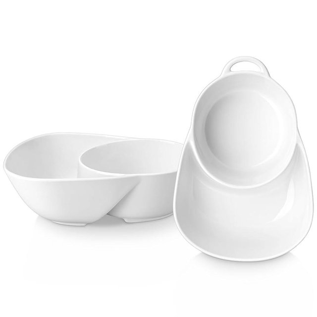 vancasso Starry Chip and Dip Bowl, Anti-Soggy Cereal Bowl, Soup and Sandwich Plate Combo, Breakfast Powls, Divided Snack Bowls, 2 Pack(White)