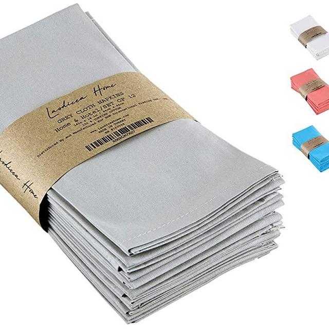Laodicea Home - Cloth Napkins Set of 12 (18 x 18 Inches) - Grey Linen Napkins -% 100 Turkish Cotton Napkins (Soft and Comfortable) Durable Linen Napkins - Reusable Dinner Napkin
