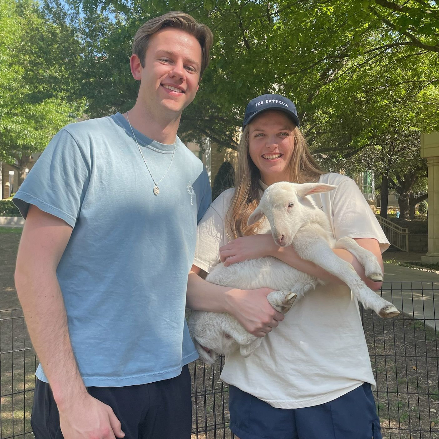 Skittles the lamb! Cuties at a TCU Catholic event!