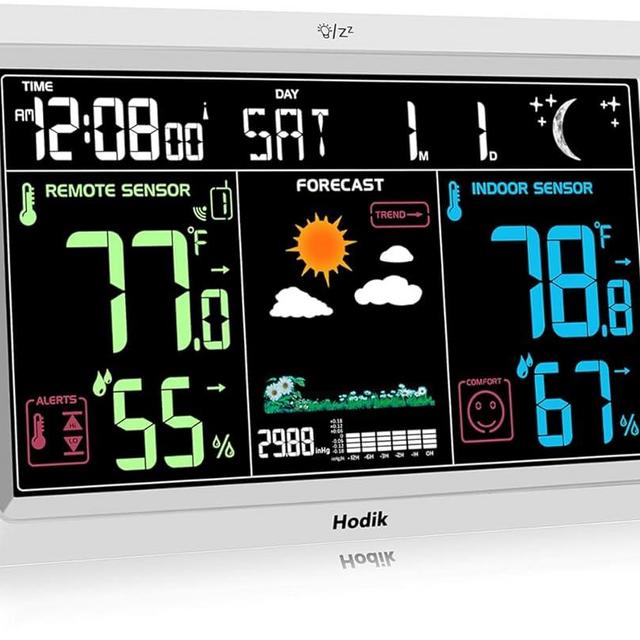 Weather Station with Atomic Clock Indoor Outdoor Thermometer Wireless, Humidity and Temperature Monitor Barometer Hygrometer with High Precision Sensor White