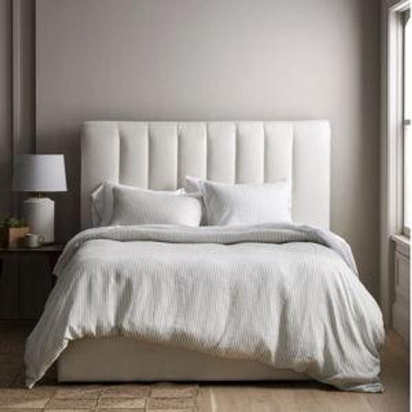 European Linen Duvet Cover Set in Mist/white Stripe