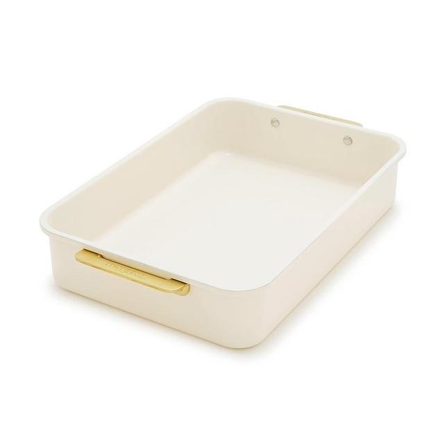 GreenPan Bakeware 13” x 9” Rectangular Cake Pan, Ceramic Nonstick Baking Pan, PFAS & BPA Free, Gold Handles, Durable Steel, Freezer to Oven Dish, Scratch Resistant, Bake & Roast Ovenware, Cream