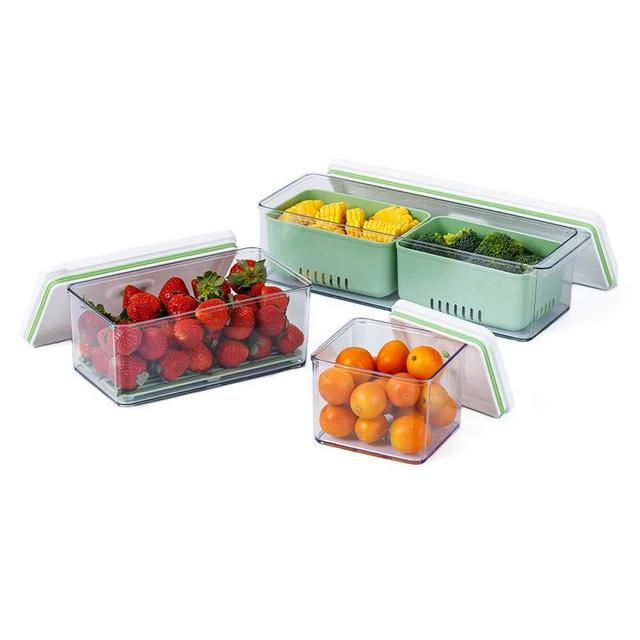 Lille Home Stackable Produce Saver, Organizer Bins/Storage Containers with Removable Drain Tray, Set of 3, for Refrigerators, Cabinets, Countertops and Pantry, BPA Free (Green)