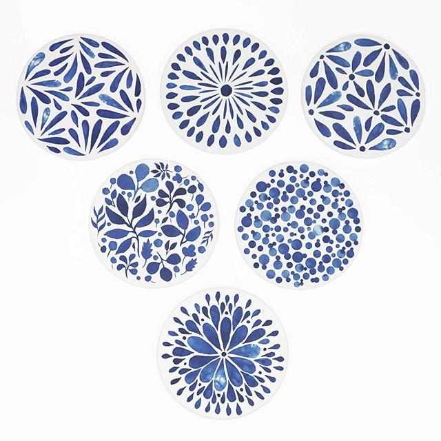 AD Set of 6 Coasters for Drinks Absorbing Round Ceramic Stone Coaster with Cork Base,Tabletop Protection Mat for Mugs and Cups,Office,Kitchen