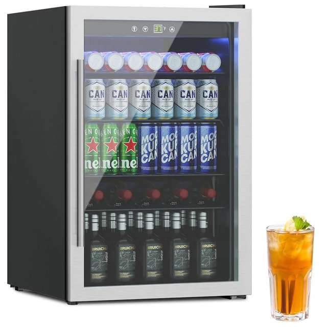 Erivess Beverage Refrigerator, 4.5 Cubic Feet/145 Can Fridge for Soda Beer or Wine with Adjustable Shelve & LED Display, Drink Refrigerator for Home/Bar/Office(Silver)