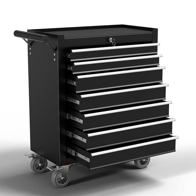 7-Drawer Meatl Rolling Tool Chest with Wheels,Tool Storage Cabinet with Locking System，Toolbox with Wheels for Garage, Warehouse, Workshop, Repair Shop (Black, 7-Drawer)