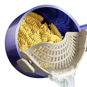 Clip on Strainer - Silicone Pasta Strainer for Pots Pans and Bowls | Space-Saving Kitchen Essentials for Cooking and Draining | Dishwasher Safe (MilkShake)