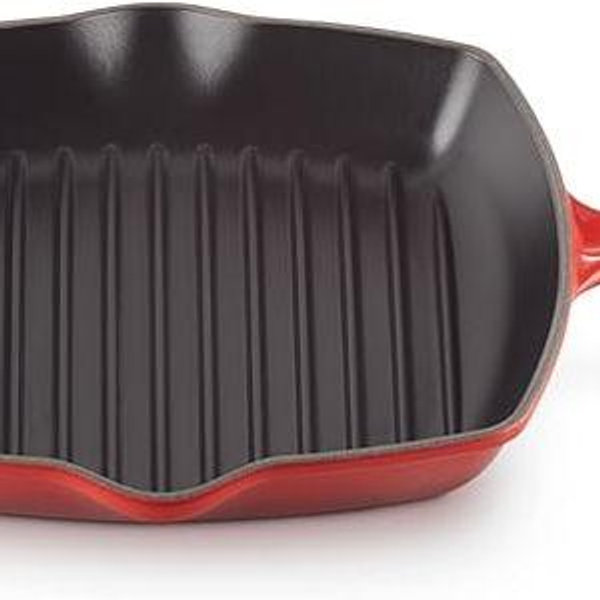 Le Creuset Enameled Cast Iron Signature Square Skillet Grill, 10.25", Cerise