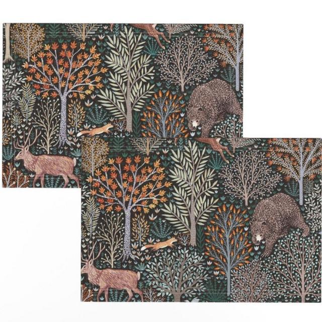 Woodland Placemats (Set of 2) - Rustic Fall Forest by rebecca_reck_art - Rustic Autumn Thanksgiving Animals Cloth Placemats by Spoonflower