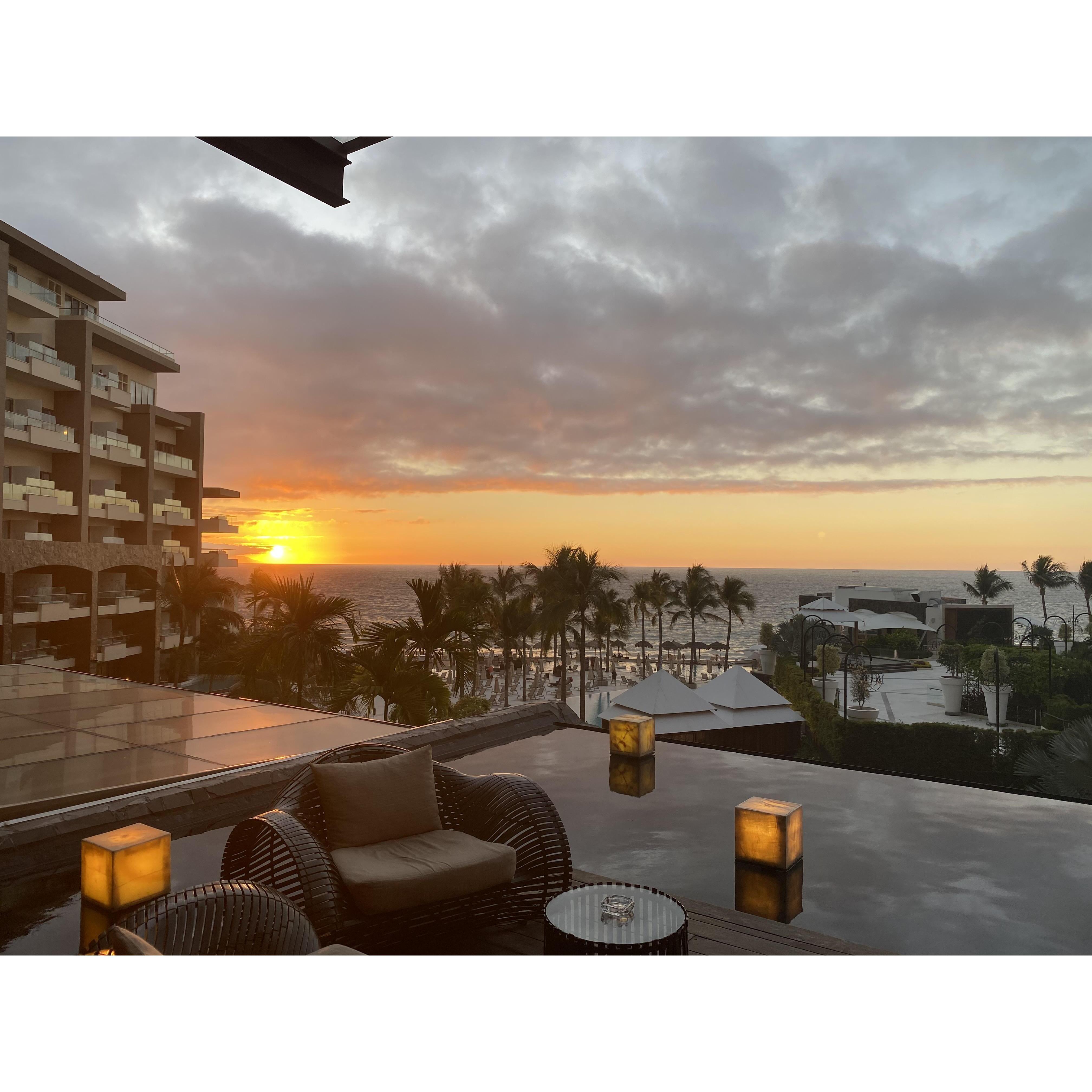 Sunset view from the lobby of Secrets Vallarta Bay