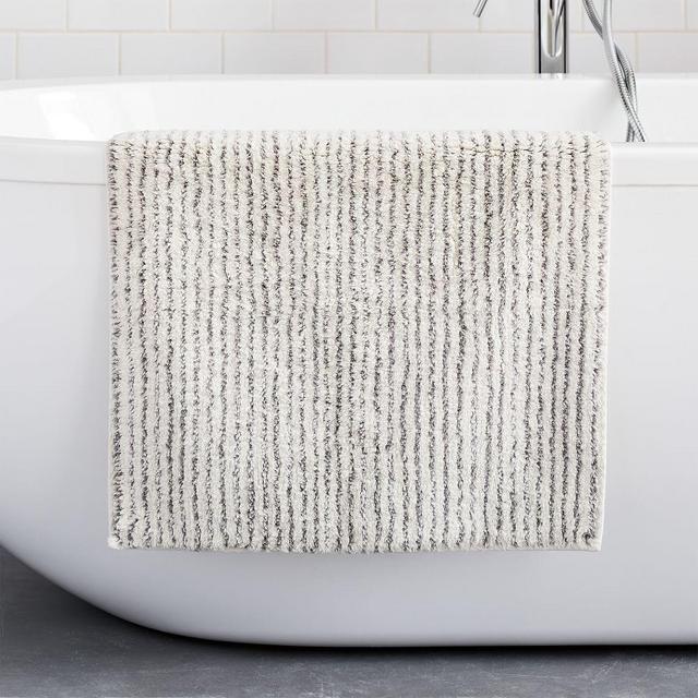 Organic Tufted Stripe Bath Mat, 20"x34", Gray Dusk