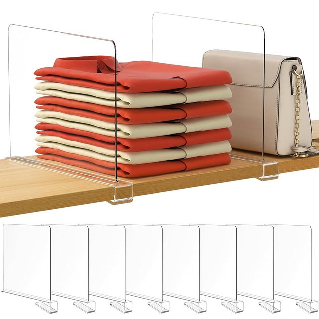 HBlife 12 Inches Tall [Extra Tall Version] Clear Shelf Dividers, 8 Pack Purse Organizer for Closet Perfect for Sweater, Shirts, Handbags, Acrylic Adjustable Bookshelf for Organization