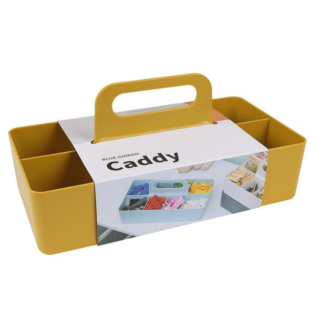 BLUE GINKGO Multipurpose Caddy Organizer - Stackable Plastic Caddy with Handle | Desk, Makeup, Dorm Caddy, Classroom Art Organizers (Made in Korea) - Yellow