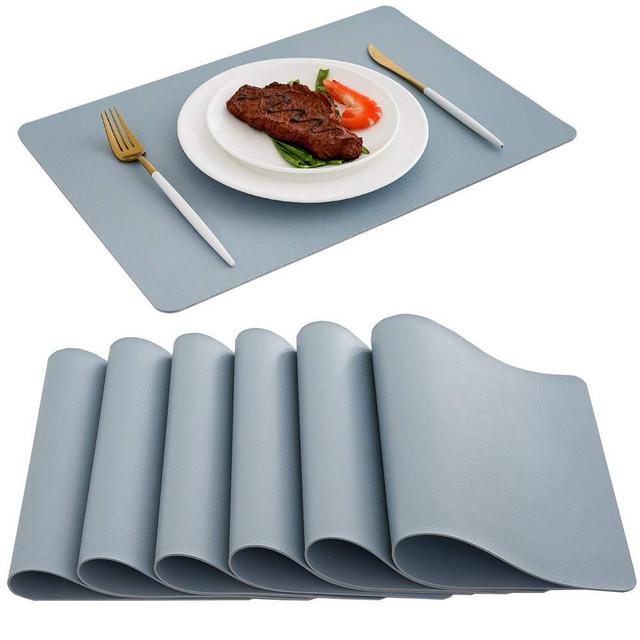 DOLOPL Fall Placemats Light Blue Placemat Leather Table Mats Set of 6 Heat Resistant Easy to Clean Wipeable Waterproof Washable Outdoor Placemats for Kitchen Dining Patio Table