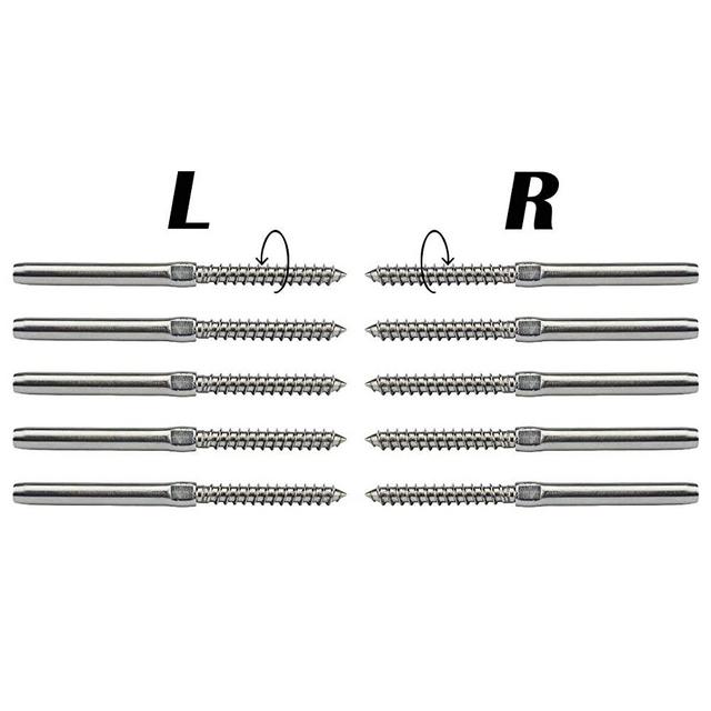 Muzata 10Pack 3/16" Swage Lag Screws Left & Right Cable Railing Hardware Kit Handed Thread for Wood Post T316 Stainless Steel Stair Deck WoodBudget System 5 Pairs CK27