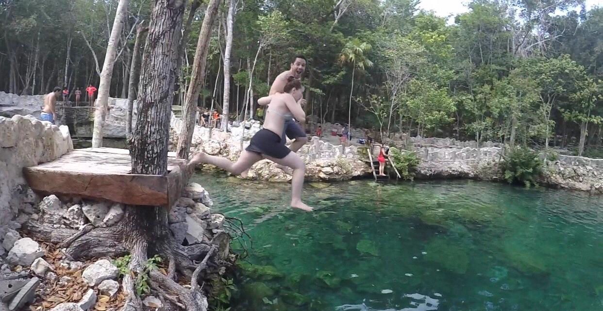 Jumping into a cenote in Tulum!