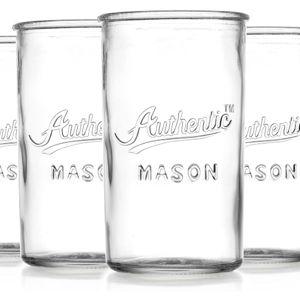 Glaver's Drinking Glasses – Set of 4 Authentic Mason Vintage Glassware – Clear Glass Tumblers for Cocktails, Water, Juice – Embossed Vintage Drinking Glasses
