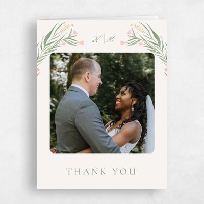 Beige Floral Wedding Thank You - Arden Photo