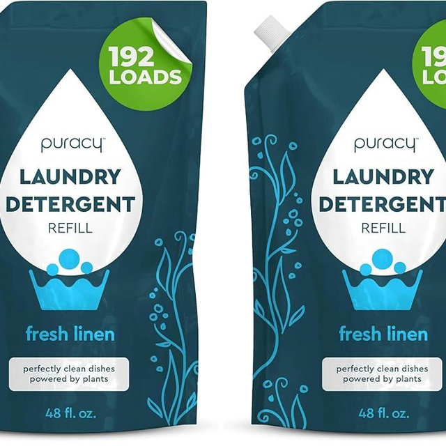 Puracy Laundry Detergent Refill - Enzyme-Powered Liquid Laundry Detergent Concentrate, Natural Laundry Detergent Seen on TikTok, Non-Toxic (Fresh Linen, 48 fl oz, 192 Loads) (Pack of 2)