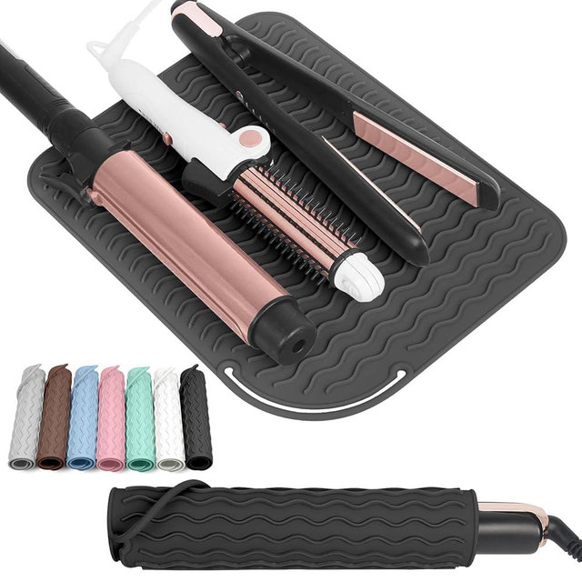 WRORUNER Larger Size Silicone Heat Resistant Mat for Curling Irons, Flat Irons, Hair Straightener and Other Hair Styling Tools, Portable Hot Tools Pad Cover for Travel Vanity Salon(12.0" x 9.0")