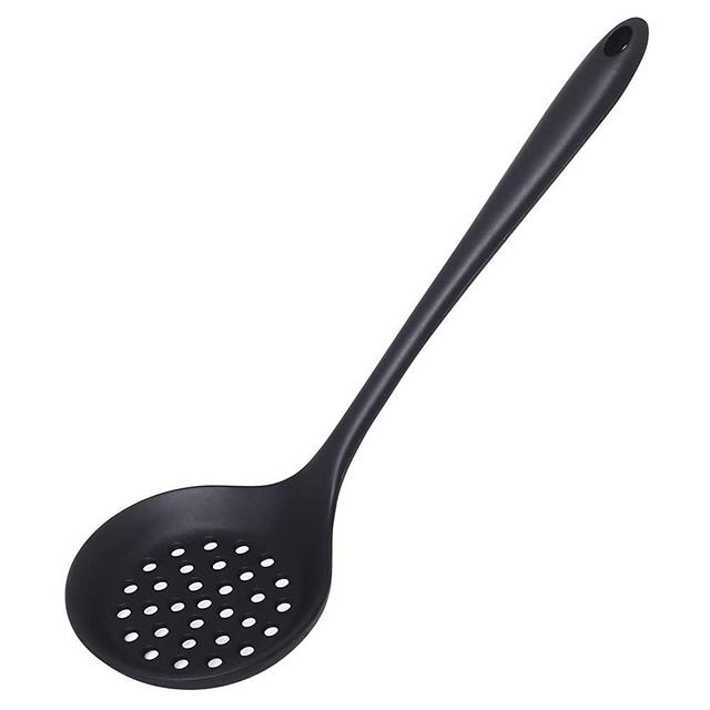 77L Slotted Spoon, 480F High Heat Resistant Skimmer Strainer Slotted Spoon, Seamless One-Piece Non-Stick Cooking Silicone Scoop Ladle with Ergonomic Handle for filter Vegetable, Pasta and More (Black)