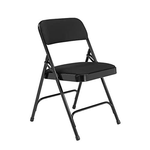 (4 Pack) National Public Seating 2200 Series Deluxe Fabric Upholstered Double Hinge Premium Folding Chair, Midnight Black, 480 lbs Capacity
