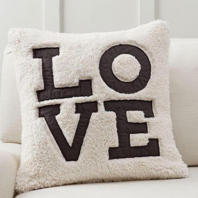 Love Sherpa Pillow Cover, 20", Gray/Ivory