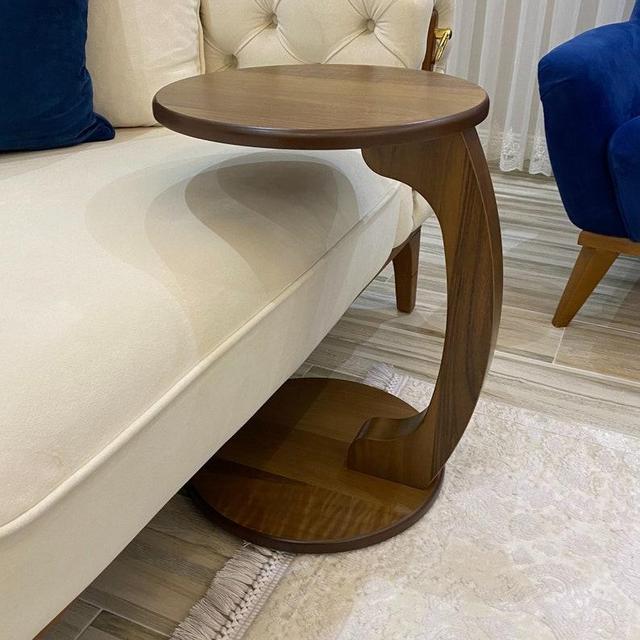 C Shape Round Walnut Side Table