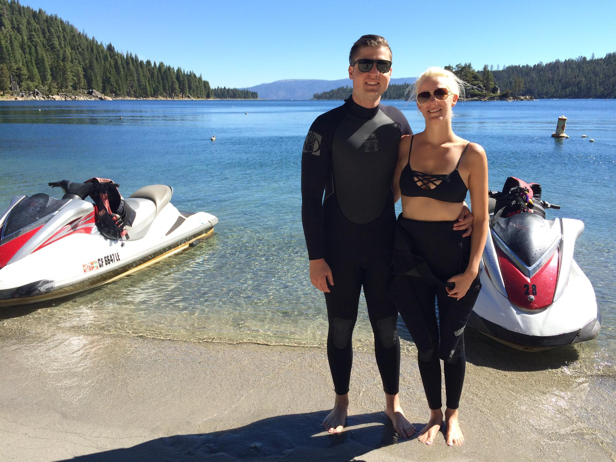 Erin got to introduce Jacob to her favorite spot - Lake Tahoe! This photo was taken during a jet ski tour of Emerald Bay.