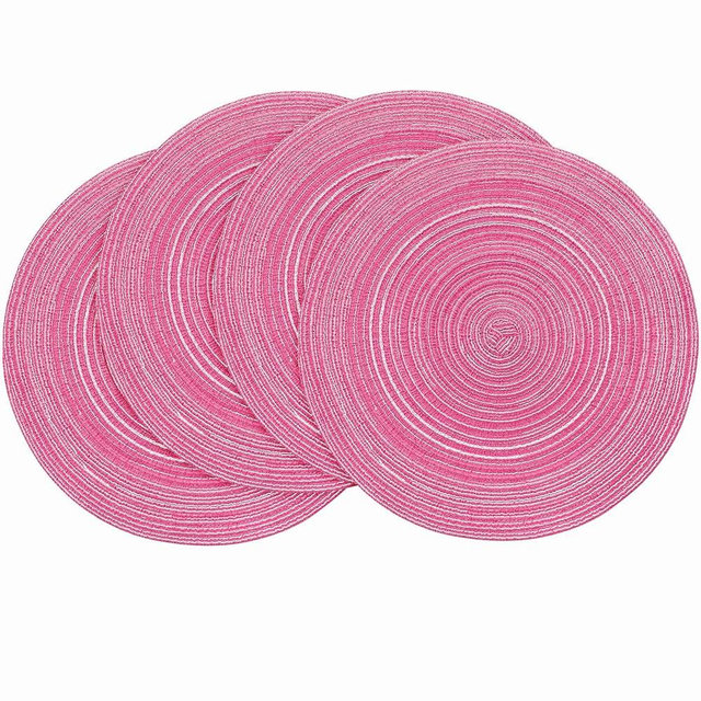 Floroom 15 Inch Round Braided Placemats Set of 4, Washable Heat Resistant Cotton Polyester Circle Place Mats for Kitchen Dining Table - Berry Pink