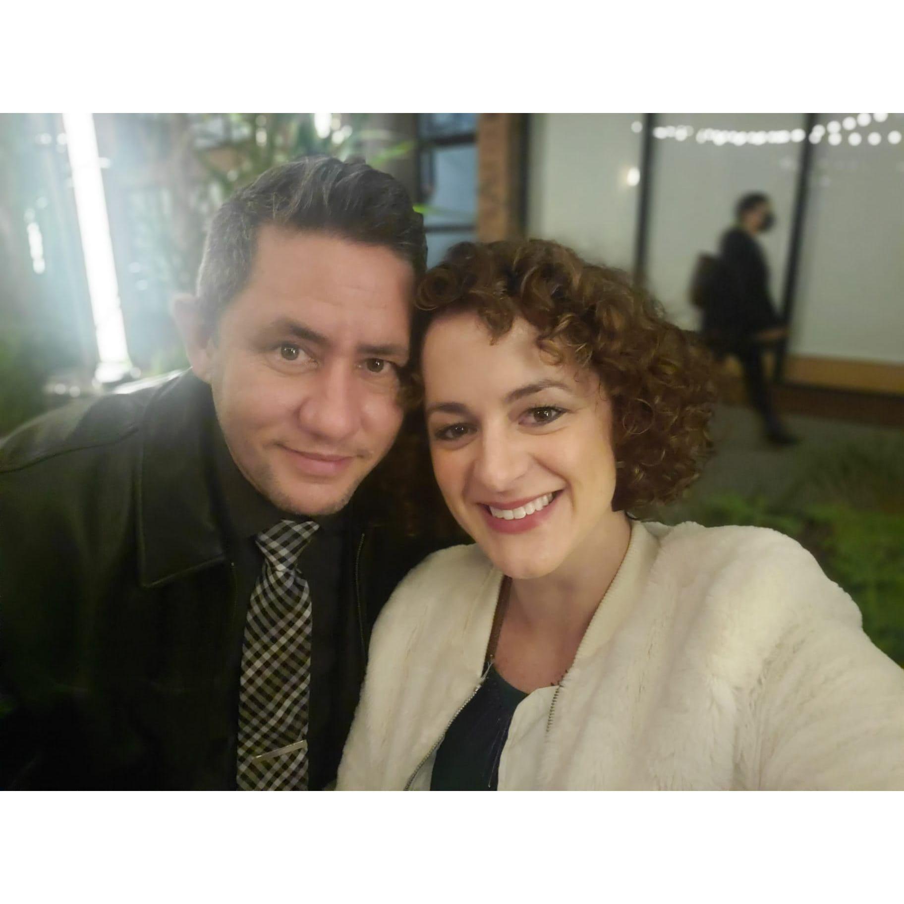 Our dating story was unusual in that we didn't go out much because COVID was still raging. This was one of our first fancy dates at an outdoor restaurant.