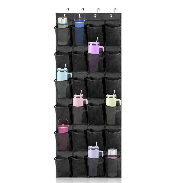 chaseroad Over The Door Water Bottle Organizer for Stanley, Multi-Functional 24 Pockets Water Bottle Organizer for Door, Foldable Wall-Mounted Design, Over The Door Cup Holder for Kitchens and RV