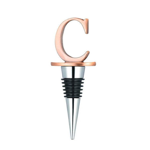 Wine Stoppers,Reusable Wine Bottle Stoppers,Stainless Steel Letter Wine Stopper, Food Grade Silicone Material Decorative Wine Stoppers Funny Gift -Bronze Color (Letters C)