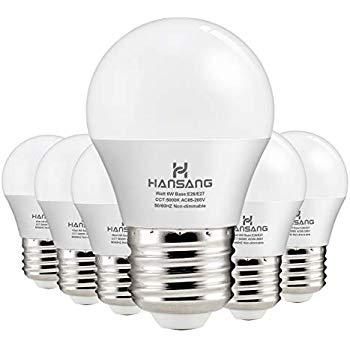 Hansang A15 LED Bulb Light 6 Watt (60w Equivalent),E26 Standard Base,5000K Daylight,600 Lumens,Frosted G45/A15 Bulb Shape,CRI>83,Ceiling Fan Light Bulb,Home Appliance Bulb,No Dimmable (6 Pack)