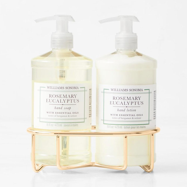 Williams Sonoma Rosemary Eucalyptus Hand Soap & Lotion 3-Piece Set, Classic, Gold