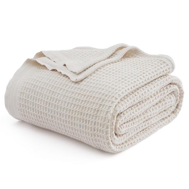Waffle Weave 100% Cotton Blanket Solid King Size Light Beige - Bedsure